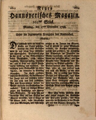 Neues hannoversches Magazin (Hannoversche Anzeigen) Montag 17. Dezember 1798