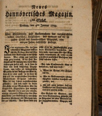 Neues hannoversches Magazin (Hannoversche Anzeigen) Freitag 4. Januar 1799