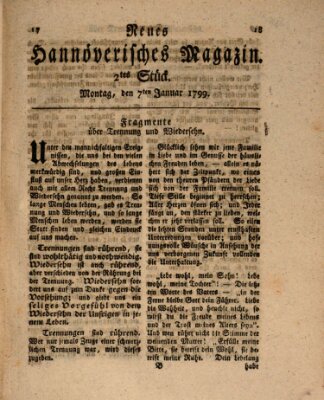 Neues hannoversches Magazin (Hannoversche Anzeigen) Montag 7. Januar 1799