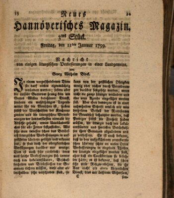 Neues hannoversches Magazin (Hannoversche Anzeigen) Freitag 11. Januar 1799