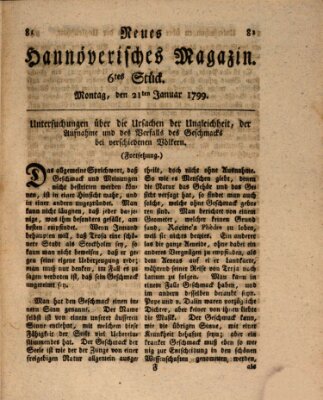 Neues hannoversches Magazin (Hannoversche Anzeigen) Montag 21. Januar 1799