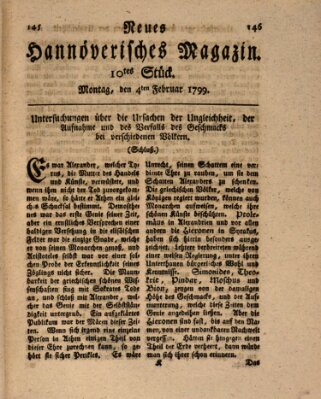 Neues hannoversches Magazin (Hannoversche Anzeigen) Montag 4. Februar 1799