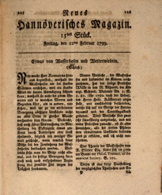 Neues hannoversches Magazin (Hannoversche Anzeigen) Freitag 22. Februar 1799