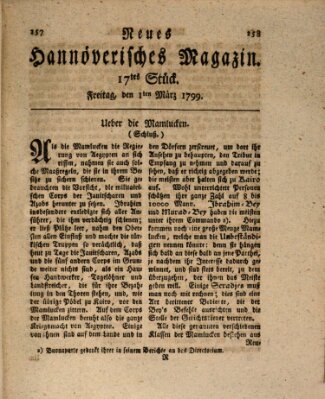 Neues hannoversches Magazin (Hannoversche Anzeigen) Freitag 1. März 1799