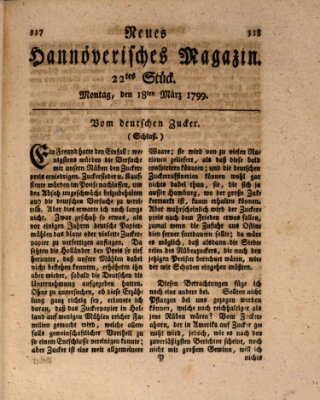 Neues hannoversches Magazin (Hannoversche Anzeigen) Montag 18. März 1799