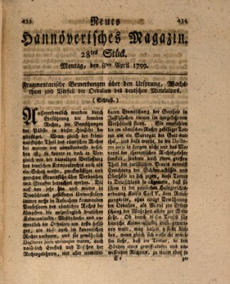 Neues hannoversches Magazin (Hannoversche Anzeigen) Montag 8. April 1799