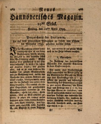 Neues hannoversches Magazin (Hannoversche Anzeigen) Freitag 12. April 1799