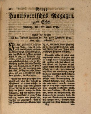 Neues hannoversches Magazin (Hannoversche Anzeigen) Montag 15. April 1799