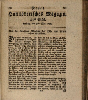 Neues hannoversches Magazin (Hannoversche Anzeigen) Freitag 31. Mai 1799