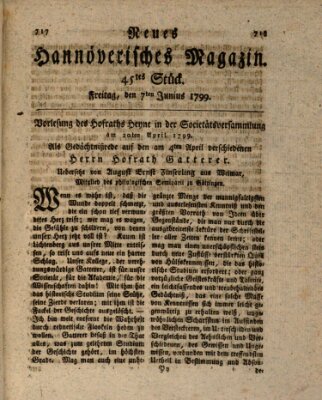 Neues hannoversches Magazin (Hannoversche Anzeigen) Freitag 7. Juni 1799