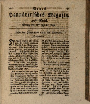 Neues hannoversches Magazin (Hannoversche Anzeigen) Freitag 21. Juni 1799