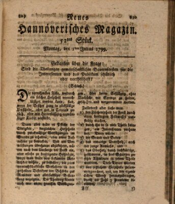 Neues hannoversches Magazin (Hannoversche Anzeigen) Montag 1. Juli 1799