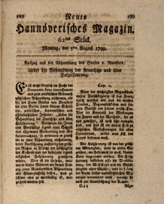 Neues hannoversches Magazin (Hannoversche Anzeigen) Montag 5. August 1799