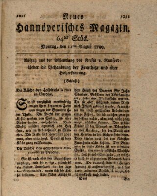 Neues hannoversches Magazin (Hannoversche Anzeigen) Montag 12. August 1799