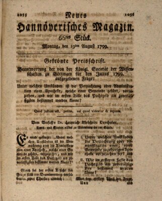 Neues hannoversches Magazin (Hannoversche Anzeigen) Montag 19. August 1799