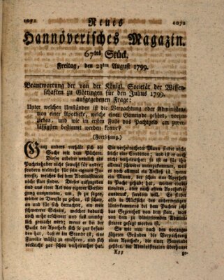 Neues hannoversches Magazin (Hannoversche Anzeigen) Freitag 23. August 1799