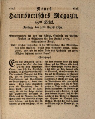 Neues hannoversches Magazin (Hannoversche Anzeigen) Freitag 30. August 1799