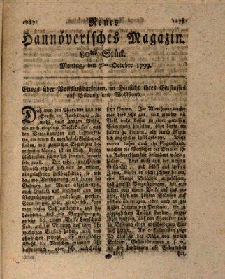 Neues hannoversches Magazin (Hannoversche Anzeigen) Montag 7. Oktober 1799