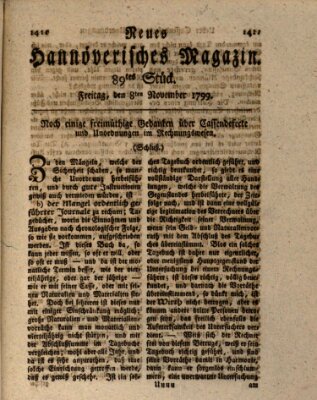 Neues hannoversches Magazin (Hannoversche Anzeigen) Freitag 8. November 1799