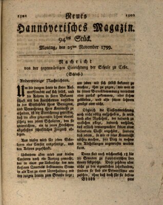 Neues hannoversches Magazin (Hannoversche Anzeigen) Montag 25. November 1799