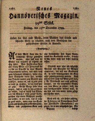 Neues hannoversches Magazin (Hannoversche Anzeigen) Freitag 13. Dezember 1799