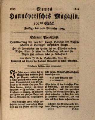 Neues hannoversches Magazin (Hannoversche Anzeigen) Freitag 20. Dezember 1799