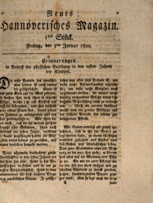 Neues hannoversches Magazin (Hannoversche Anzeigen) Freitag 3. Januar 1800