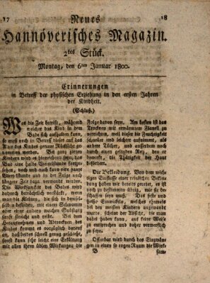 Neues hannoversches Magazin (Hannoversche Anzeigen) Montag 6. Januar 1800