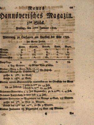 Neues hannoversches Magazin (Hannoversche Anzeigen) Freitag 17. Januar 1800