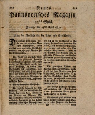 Neues hannoversches Magazin (Hannoversche Anzeigen) Freitag 25. April 1800