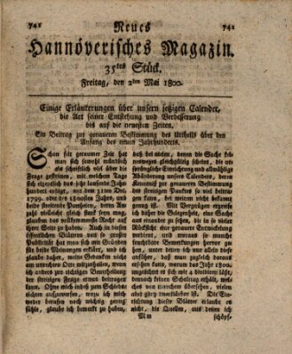 Neues hannoversches Magazin (Hannoversche Anzeigen) Freitag 2. Mai 1800