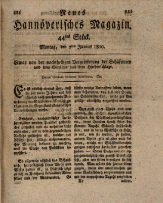 Neues hannoversches Magazin (Hannoversche Anzeigen) Montag 2. Juni 1800