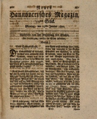 Neues hannoversches Magazin (Hannoversche Anzeigen) Montag 23. Juni 1800