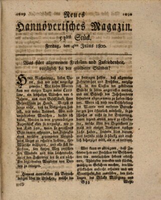 Neues hannoversches Magazin (Hannoversche Anzeigen) Freitag 4. Juli 1800