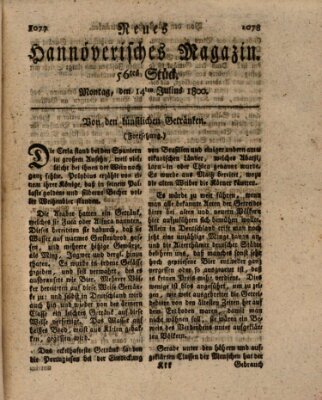 Neues hannoversches Magazin (Hannoversche Anzeigen) Montag 14. Juli 1800