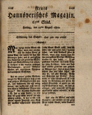 Neues hannoversches Magazin (Hannoversche Anzeigen) Freitag 22. August 1800