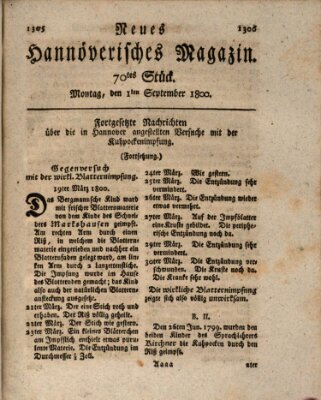 Neues hannoversches Magazin (Hannoversche Anzeigen) Montag 1. September 1800