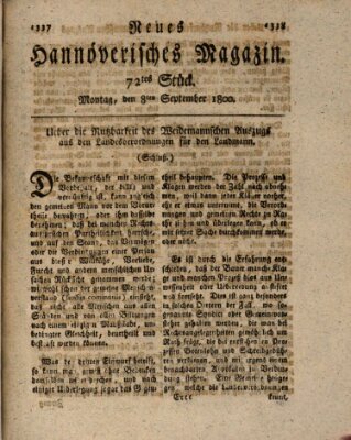 Neues hannoversches Magazin (Hannoversche Anzeigen) Montag 8. September 1800