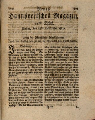 Neues hannoversches Magazin (Hannoversche Anzeigen) Freitag 19. September 1800