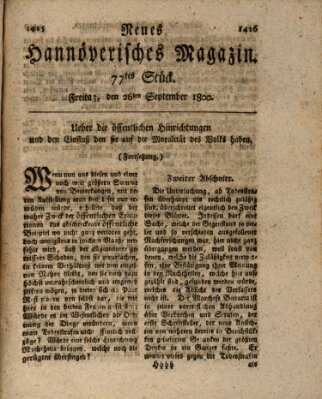 Neues hannoversches Magazin (Hannoversche Anzeigen) Freitag 26. September 1800