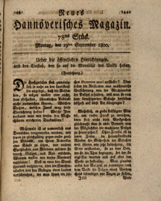 Neues hannoversches Magazin (Hannoversche Anzeigen) Montag 29. September 1800