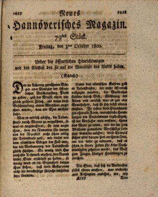 Neues hannoversches Magazin (Hannoversche Anzeigen) Freitag 3. Oktober 1800