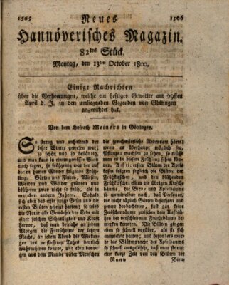 Neues hannoversches Magazin (Hannoversche Anzeigen) Montag 13. Oktober 1800