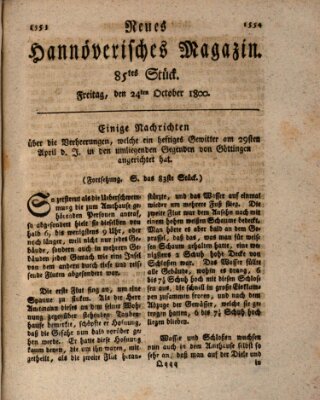 Neues hannoversches Magazin (Hannoversche Anzeigen) Freitag 24. Oktober 1800