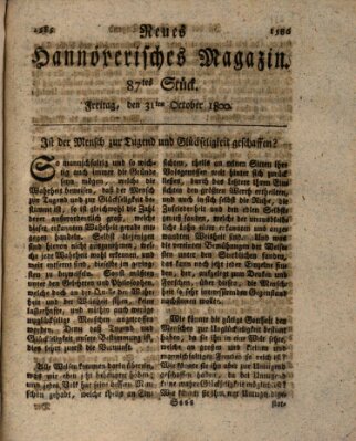 Neues hannoversches Magazin (Hannoversche Anzeigen) Freitag 31. Oktober 1800