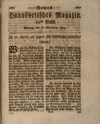 Neues hannoversches Magazin (Hannoversche Anzeigen) Montag 3. November 1800