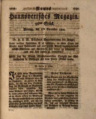 Neues hannoversches Magazin (Hannoversche Anzeigen) Montag 1. Dezember 1800