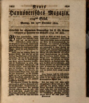 Neues hannoversches Magazin (Hannoversche Anzeigen) Montag 29. Dezember 1800