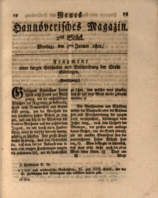 Neues hannoversches Magazin (Hannoversche Anzeigen) Montag 5. Januar 1801