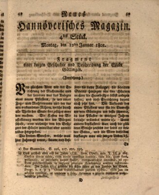 Neues hannoversches Magazin (Hannoversche Anzeigen) Montag 12. Januar 1801